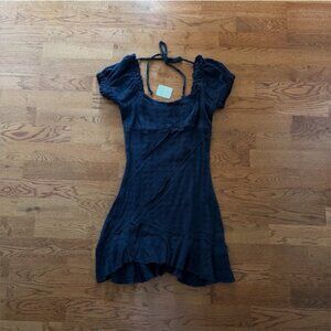 NWT Free People Elle Mini Dress Endless Summer Square Neck Puff Sleeve Black S